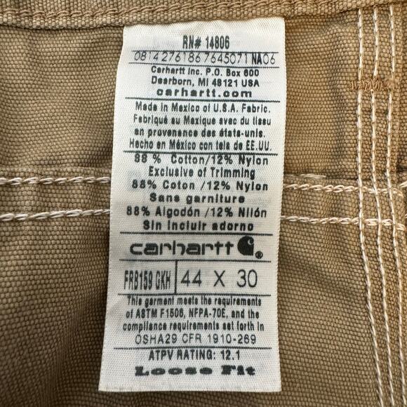 Carhartt Pants Fire Resistant Mens Sz 44 Tan Frayed Work Construction Streetwear - Picture 3 of 14